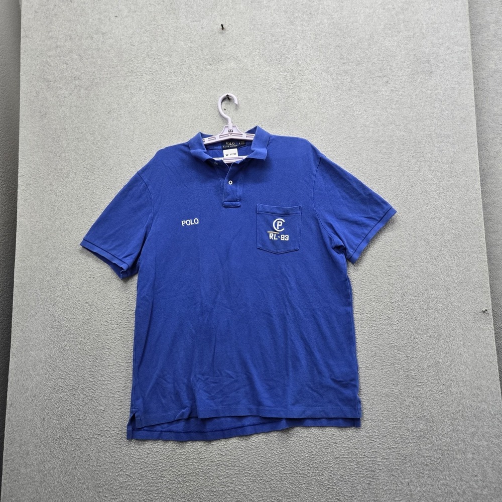 Polo Ralph Lauren Men Polo L Blue Embroidered Logo Spellout Classic RL 93